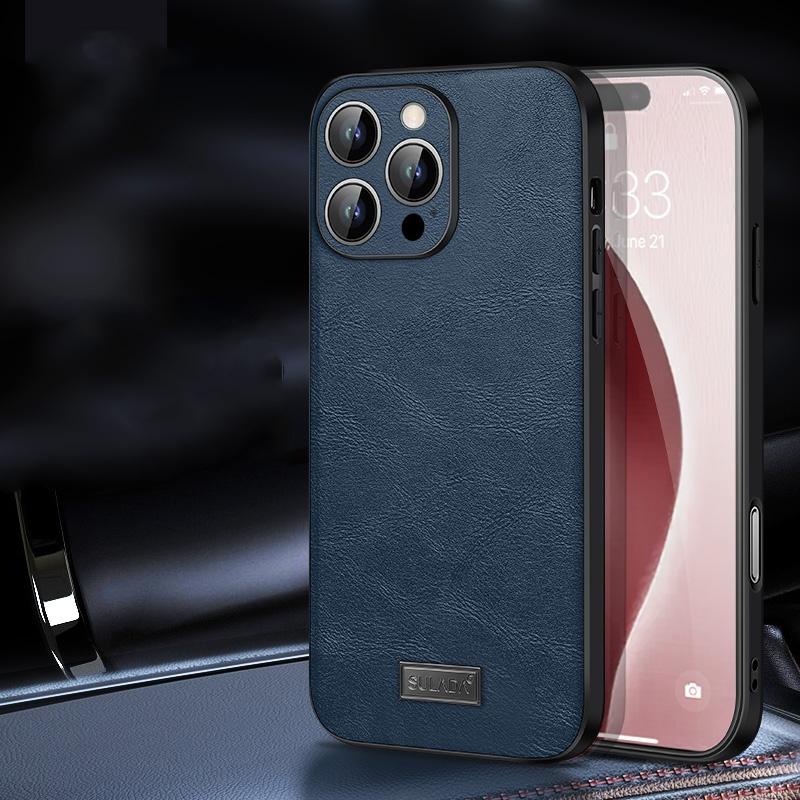 

Роскошный деловой кожаный чехол для iPhone 16 Pro Max 15 Plus 14 с рамкой из ТПУ, удобный для кожи, с вырезом для объектива камеры For iPhone 16 Pro Max синий