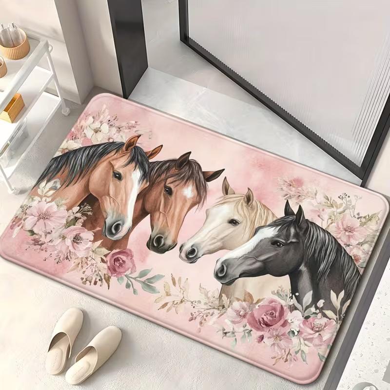 2026 Year of The Horse Illustration Theme Design Door Mat Door Mat Suitable for Bedroom Kitchen Valentine's Day Home Decoration