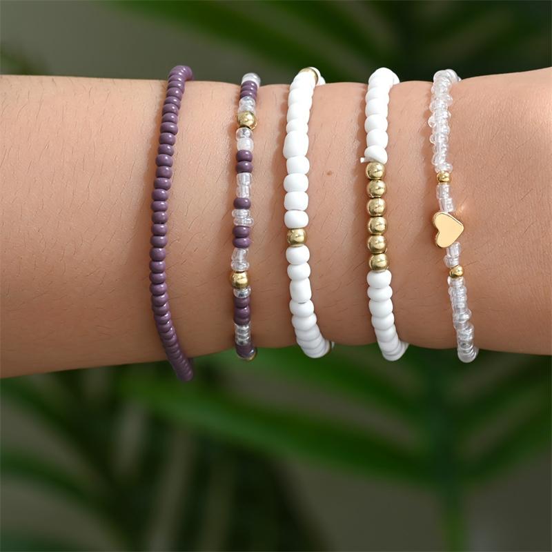 

Handmade Black Crystal Beaded Bracelet for Women Minimalist Rice Beads Stars Elastic Rope Chain Bangle Party Vacation Zircon