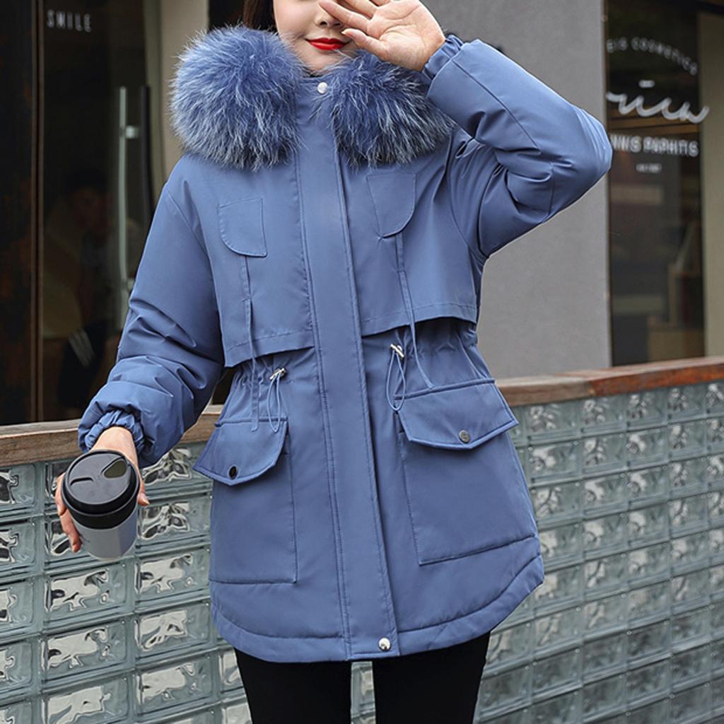 Women Fashion Long Sleeve Solid Color Warm Hooded Cotton Zipper Casual Jacket Coat