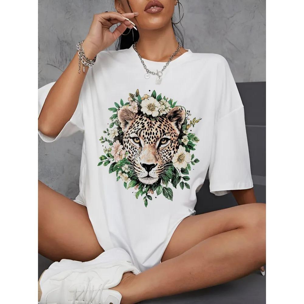 Summer Round Neck Animal Pattern 3D Print Top Fashionable Casual Short Sleeved Women's T-shirts