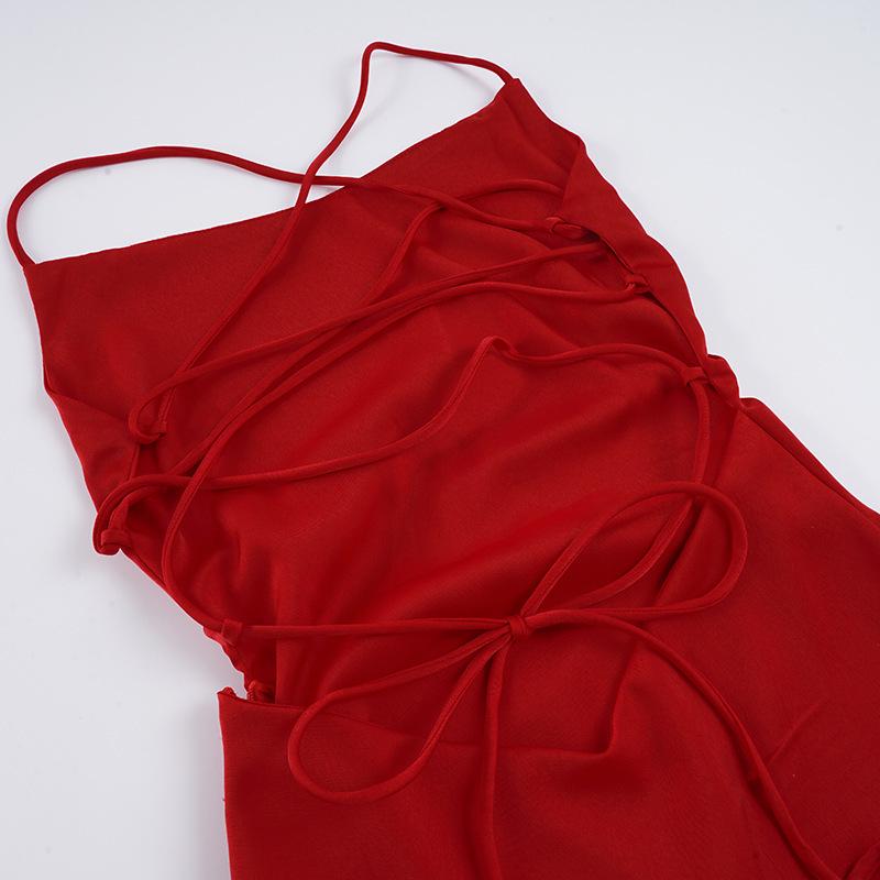 Elegant Satin Ruffle Hem Dress with Spaghetti Straps - European & American Style