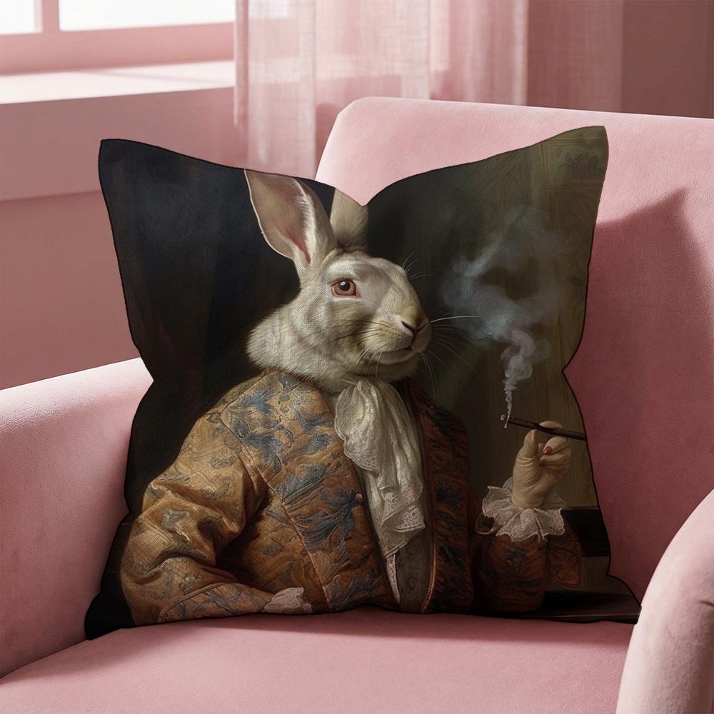 R-Retro Rabbit Portrait ARTWORK Cushion Cover Multi-Scene Pillow Cover for Home & Car - Reversible, Soft & Durable for Daily Use