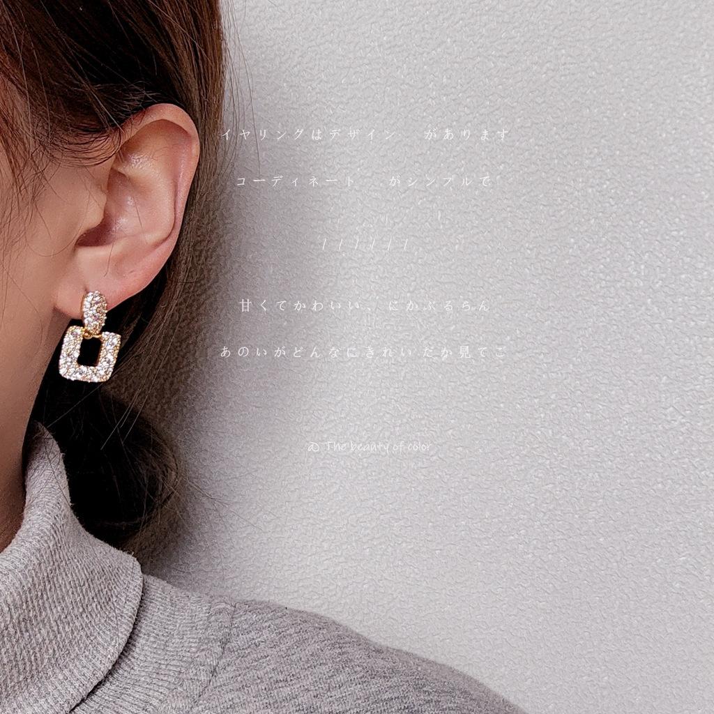 Super Flash Micro-inlaid Zircon 925 Silver Needle Plated 14K Japanese and Korean Ins Square Geometric Earrings, Earrings Stud Earrings