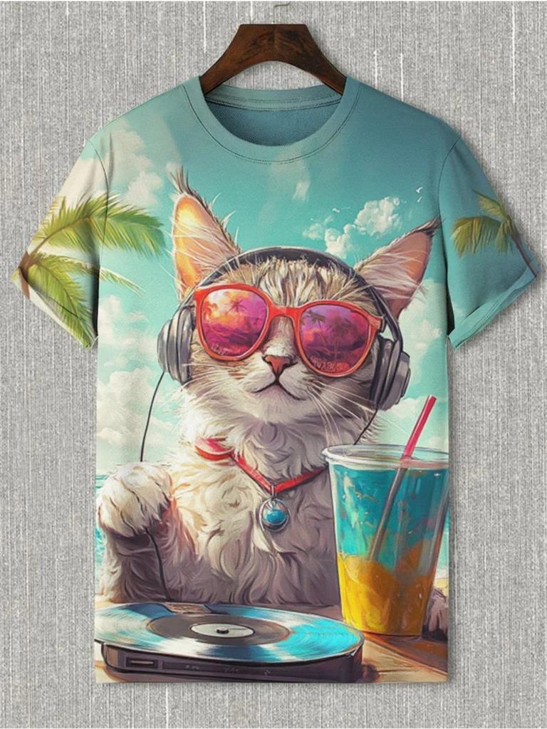 3D T-shirt Men's Cat Printed Comfortable Short Sleeved Comfortable Versatile T-shirts Fashionable