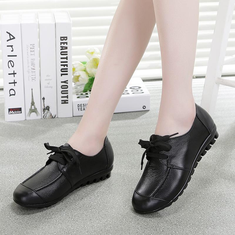 Spring new mother shoes single shoes flat middle-aged square dance lace-up single shoes large size women's shoes deep mouth