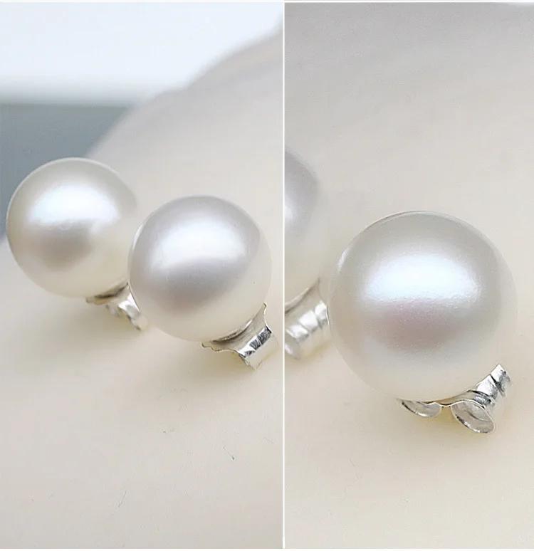 925 Sterling Silver Jewelry Natural Round Pearl Earrings Jewelry For Women 6-8-10mm Freshwater Simple Pearl earring Friend Gift