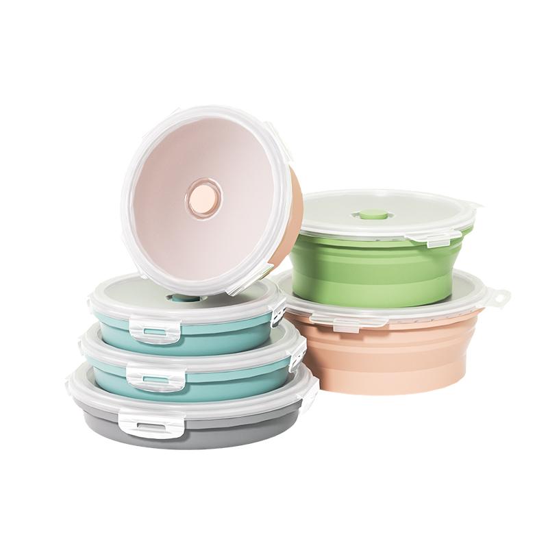 Collapsible Food Storage Container with Lid Portable Silicone Food Container Microwave Freezer Safe Lunch Box