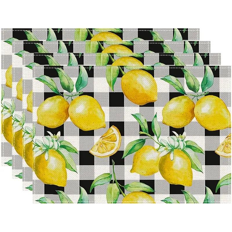 4/6/8pc Lemon Printed Summer Linen Placemat Fresh Holiday Dining Table Mat Decoration for Wedding Party Home Gathering