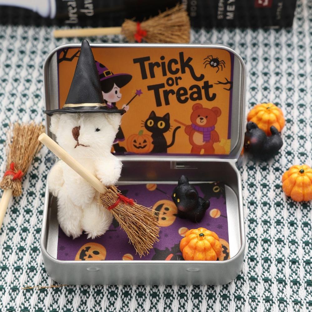 

DIY Halloween Bear Gift Box Creativity Trick or Treat Halloween Toy Decoration with Witcher Miniature Perfect Handmade бежевий