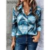 Casual long sleeved lapel women's blouse abstract 3D print loose button women's shirt autumn fashionable women's tops 2026