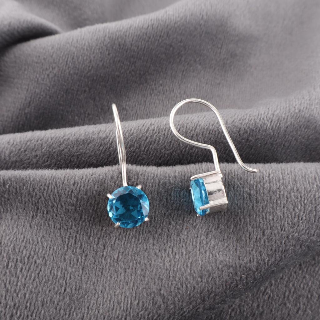 Náušnice Swiss Blue Topaz Náušnice s drahokamem, 925 masivní Sterling Silver Náušnice Šperky Ručně vyráběné náušnice, Stříbrné šperky Na dárek