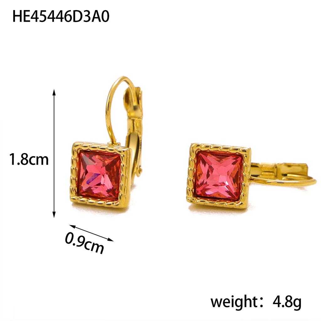 CARLIDANA Minimalist Women New Square Clip Earrings Tarnish Free 18k Gold Plated Stainless Steel Colorful Zircon Hoop Earrings