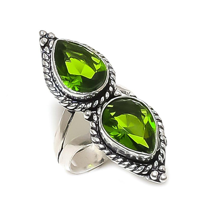 Natural Peridot Gemstone Handmade 925 Sterling Silver Jewelry Ring Size 8.5 AR-16775