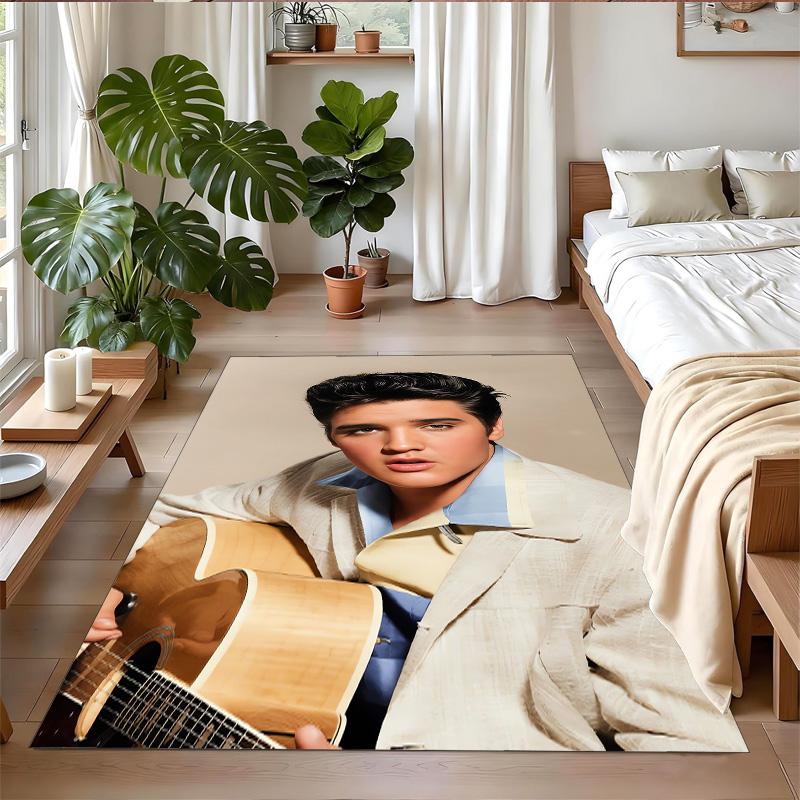 Tappeto in Peluche di Velluto di Cristallo con Stampa di Elvis Presley Anti?Indumenti da notte?Tappeto da Pavimento Resistente per Decorazione Domestica Interna