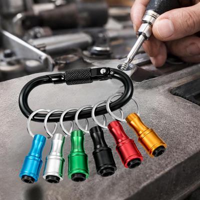 6 Pieces Keychain Bit Holder Hex Drill Aluminum Alloy Portable Lightweight 1/4 Inch