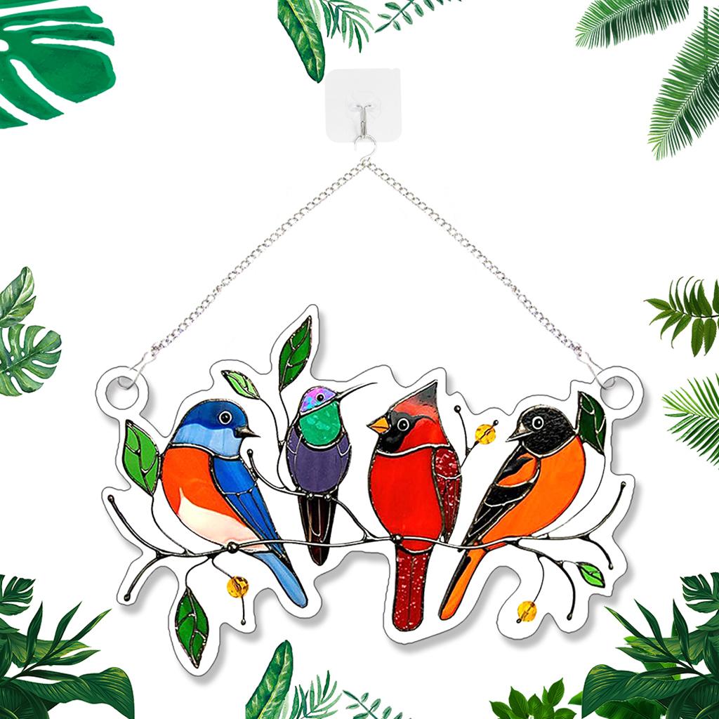 Acrylic Multicolor Birds On A Wire High Stained Glass Window Panel Home Living Room Accessories Garden Decoration
