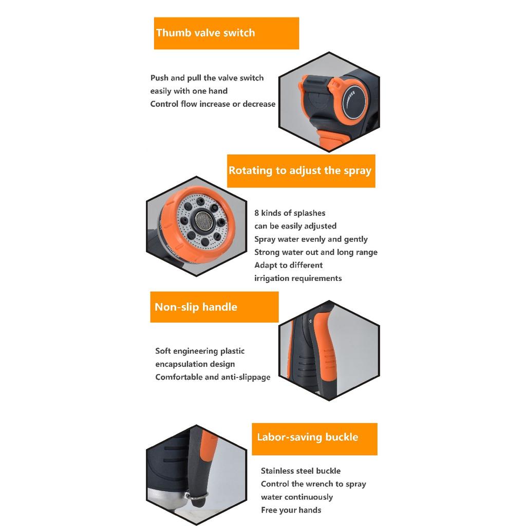 8-Function Water Gun 1/2/5/10M 1/2 Hose Kit Garden Irrigation Car Washing Yard Lawn Watering Spray Gun House Cleaning Pet