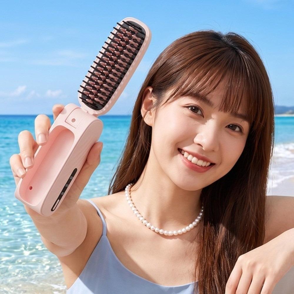 Foldable Mini Straight Hair Brush Portable Portable Hair Straightener Bangs Curling Iron  for Home