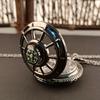 Vintage Black Compass Design Quartz Pocket Watch, With Necklace Pendant, World-Time Feature, Pointer Display Pocket Watch