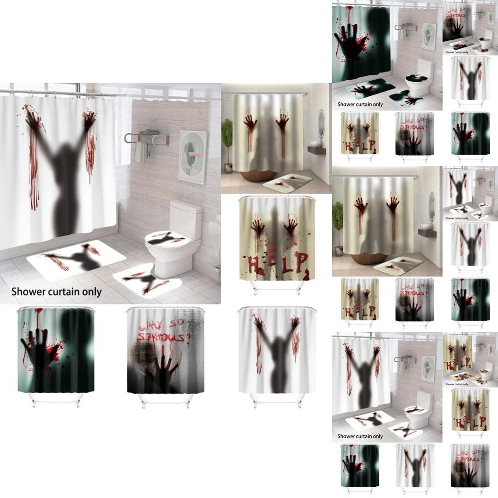 Bloody Hands Halloween Shower Curtain With Hooks For Spooky Decoration
