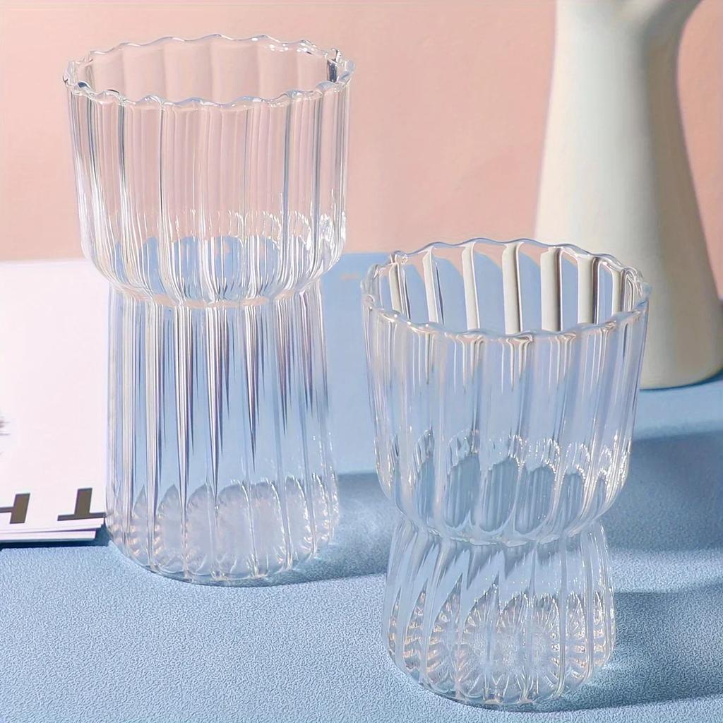 1pc-Glass Cup Heat-resistant Drum Water Dispenser Transparent Tea Juice Milk Coffee Cup Household Water Cup