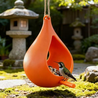 Yousheng Hanging Bird Feeder Droplet Shaped Hummingbird Feeder with Perch Easy To Refill Hanging Feeder for Birds Outdoor Balcony Garden
