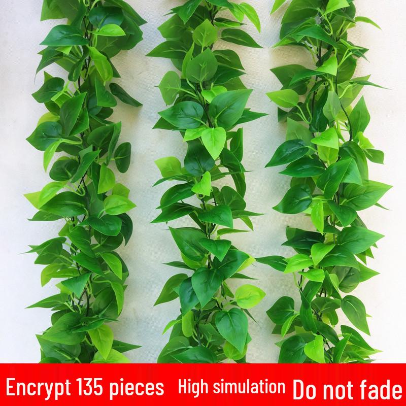 Комнатная ротанговая гирлянда из листьев сциндапсуса: Декоративная зеленая лоза для маскировки труб кондиционера 135 pothos vines (2 pcs)