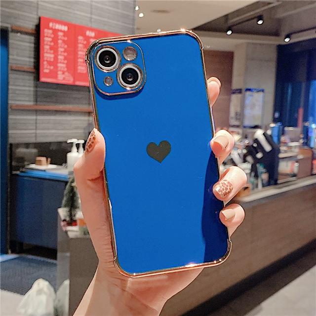 Love Heart Plating Frame Case For iPhone 13 12Mini 11 Pro Max SE2 SE3 Cute Soft Silicone Protective On 7 8 Plus XS XR Back Cover