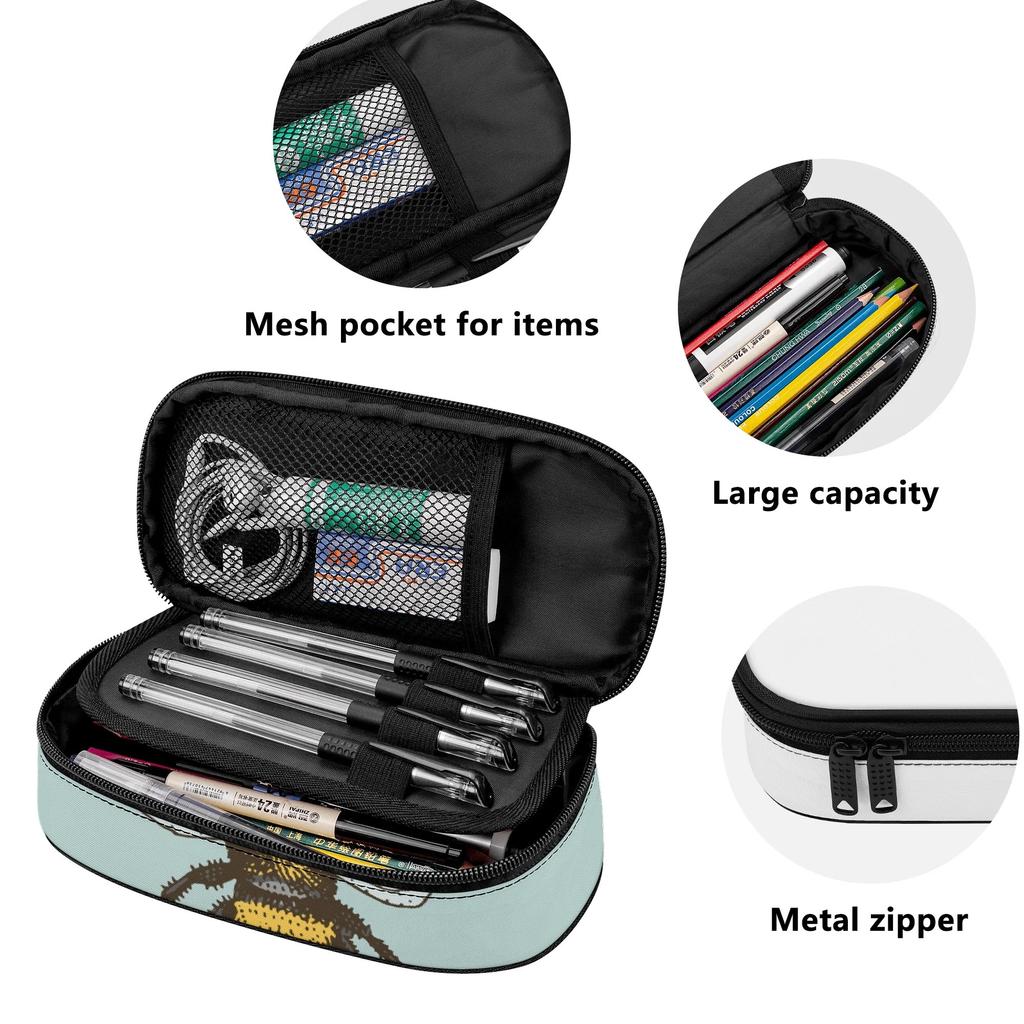 Pencil Case Compact Shape 300D Polyester Smooth Zipper with Pen Slots Mesh Pocket and Spacious Main Compartment for Classroom Use