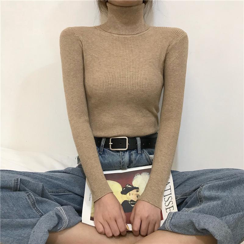 Dolcevita Pullover Maglioni Donna Autunno Inverno Primer Camicia Manica lunga Corta Slim fit Maglione aderente Solido