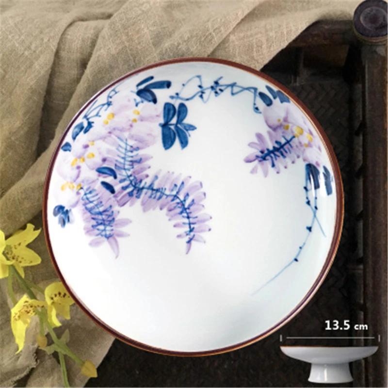 

Chinese tea Vintage fruit plate Snack tray High Tea ceremony dish dishes Serving Ceramic high leg dessert tray ceramic plate