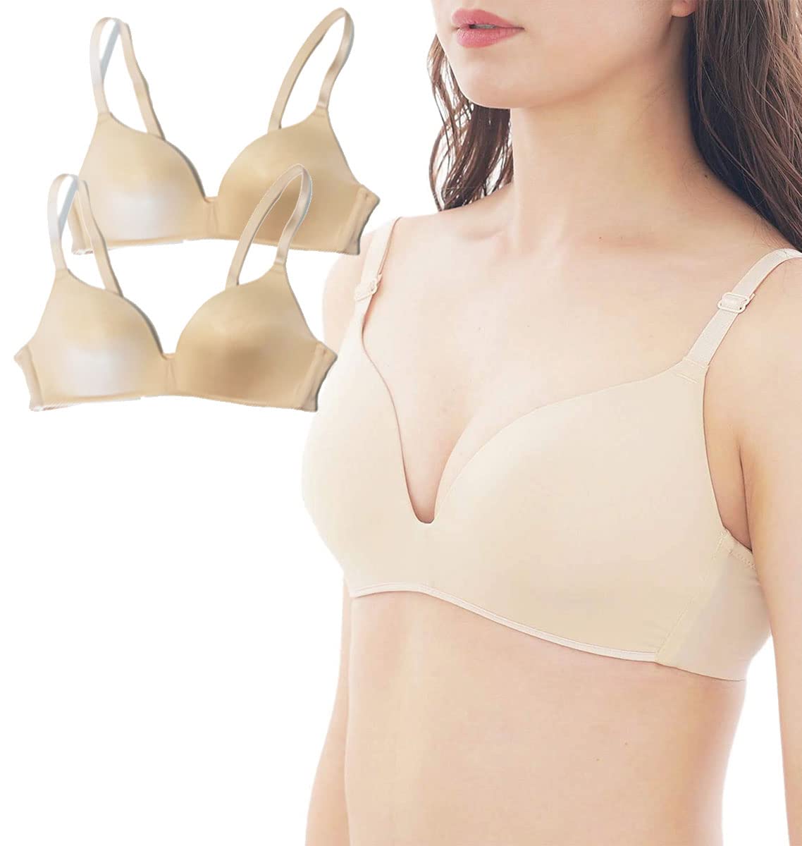 

комплект Freelite малого размера L [DIAFELIZ] Бюстгальтер без косточек, 2, бюстгальтер, бюстгальтер без косточек, чашка, бежевый, бежевый