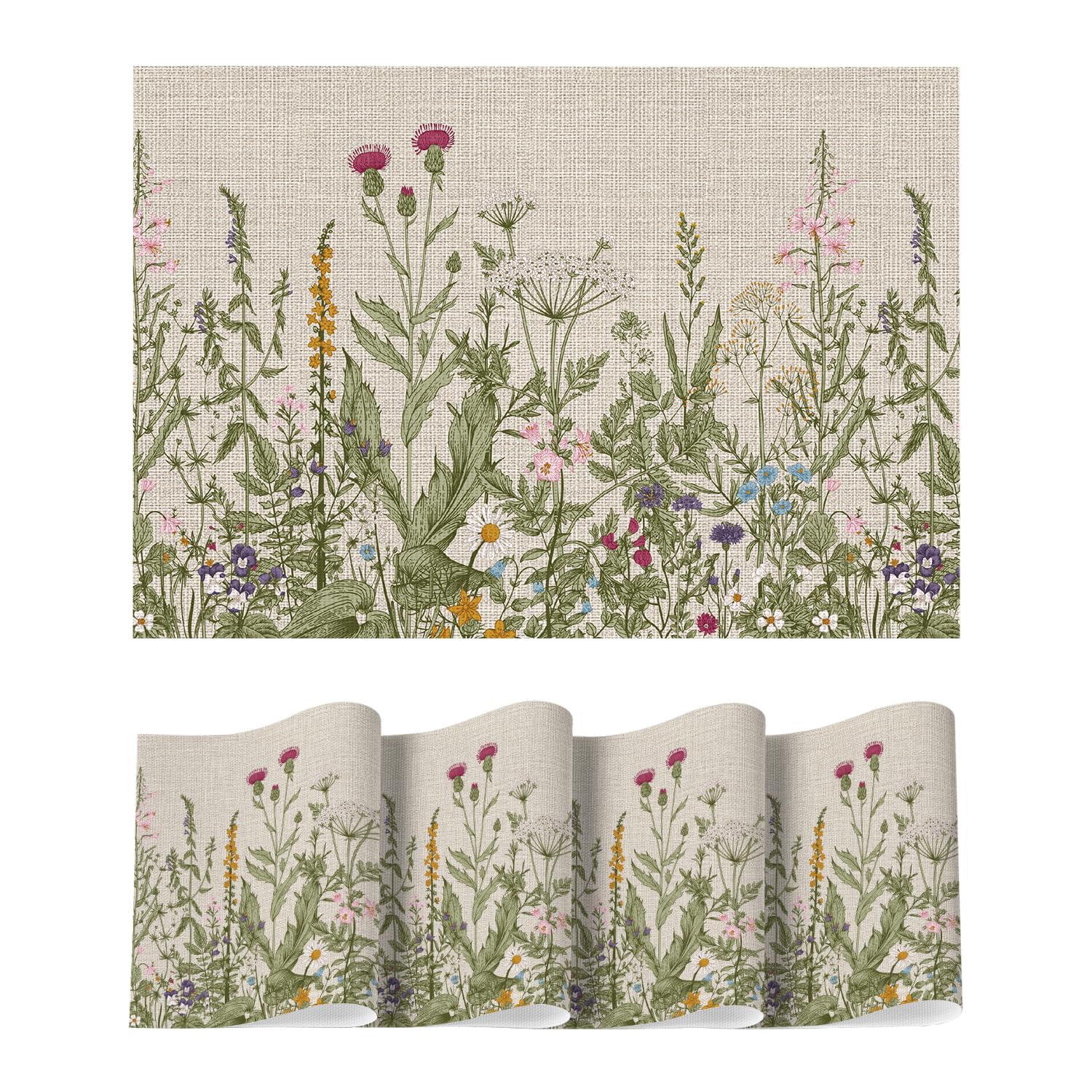 

Wildflower Vinyl Placemats Set of 4, Washable Non-Slip Plastic PVC Table Mats for Spring Party Kitchen Dining Decor, 12x18 Inch 12 x 18 , Rectangular 4 Pcs