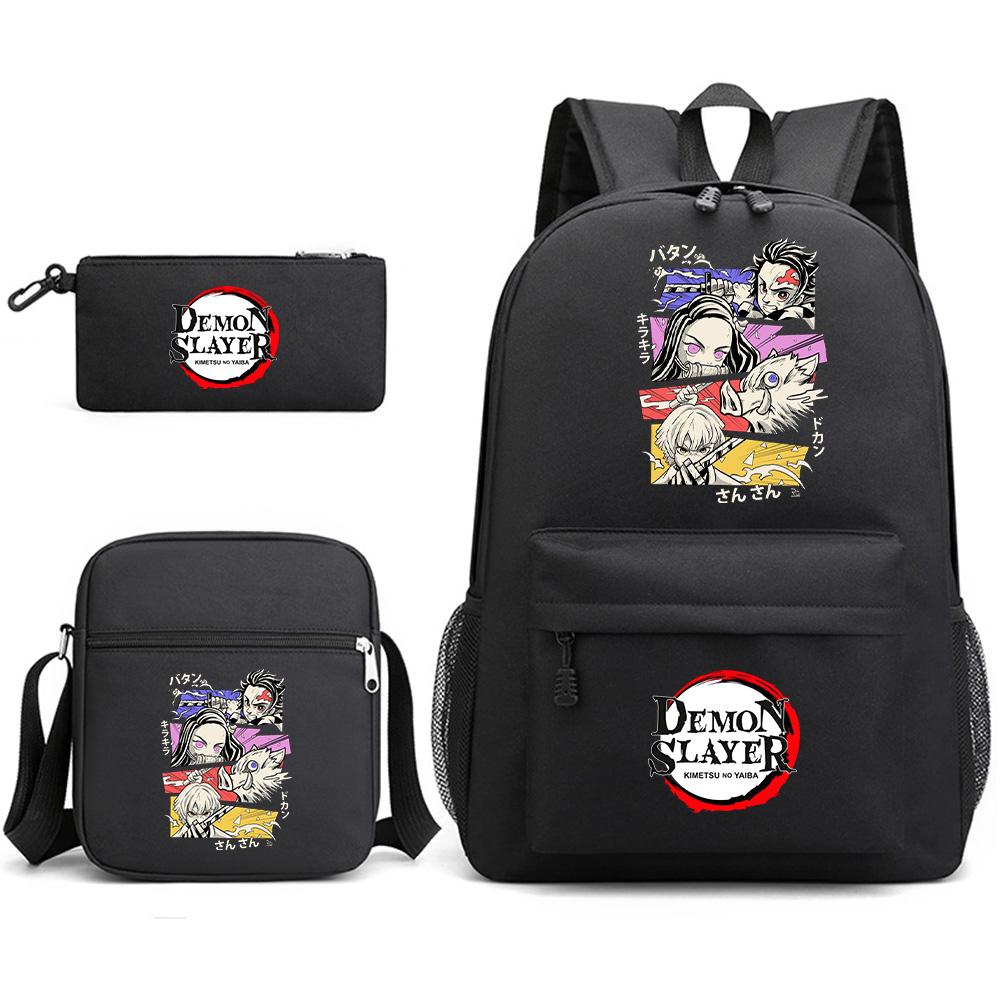 3Pcs/set Anime Demon Slayer Printed Backpack with Shoulder Bag Pencil Case for Teenager Student Boy Girl Waterproof Schoolbag