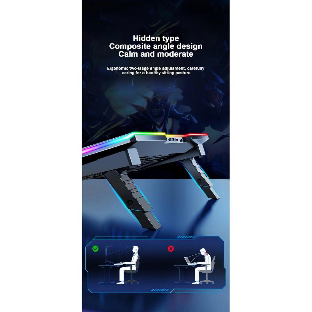 Ice Demon Notebook Air-cooled Cooling Pad with RGB Colorful Light 3 Fans Cooling Radiator Bracket Suit for 12.1-17.3 Inch Laptop