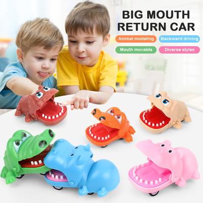 Mordendo Mão Crocodilo Boca Puxar Carro Brinquedo Desenho Animado Hipopótamo Filhote Animal Puxar Para Trás Brinquedo Carro Pressão Dentes Mordida Dedos Brinquedo Complicado