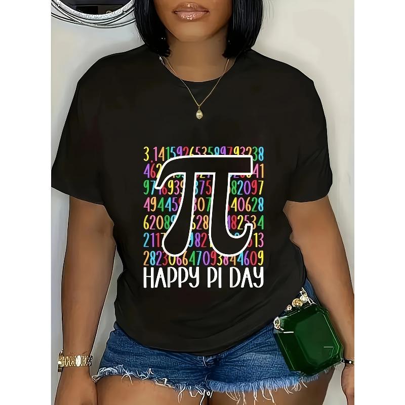 Pi Day Math Teacher T-Shirt - Happy Pi Day Suitable for All Seasons Short-Sleeve Shirt with Pi Symbol & Math Equations, Round Neck Casual Blouse Top S чёрный