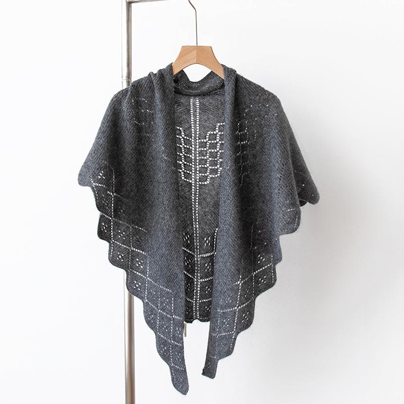 Pure Cashmere Scarf and Shawl High End Outerwear  Women's Thin Knitted French Hollow Triangle Scarf Scarf and Shawl