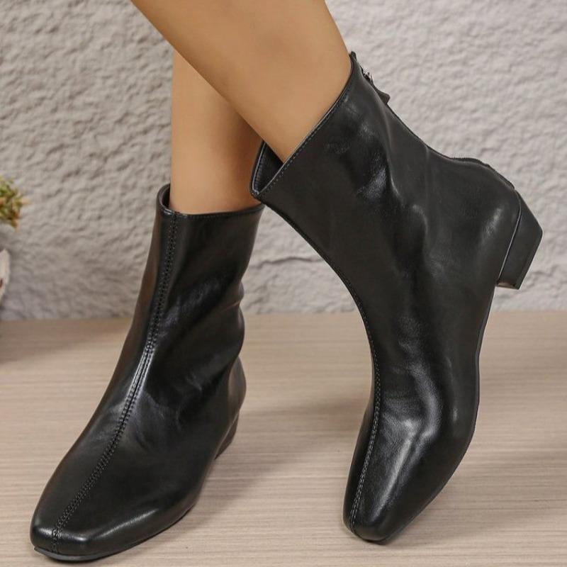 

Back Zip Booties Fashion Square Toe Spliced Soft Sole Anti Slip on Resistant Block Heel Single Everyday Use 40