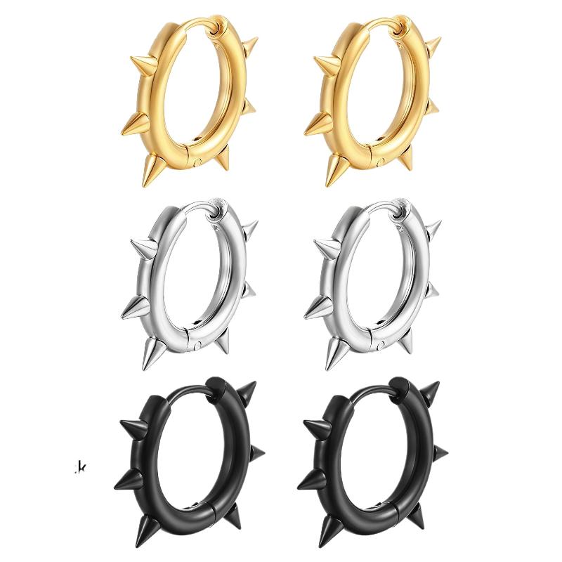 Punk Spike Rivet Hoop Earrings For Women Men Ear Studs Stainless Steel Gothic Hip Hop European And American Earring Jewelry Gift
