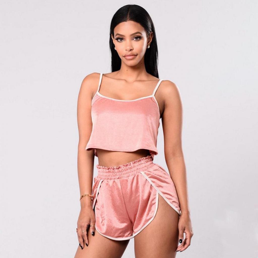 Pink Silk Pajamas Shorts And Crop Top Pink Camisole Set, Cami