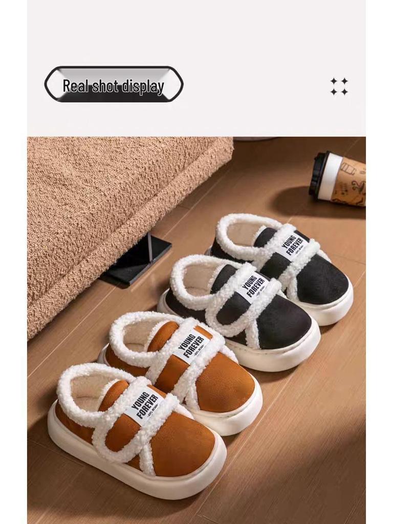 Damskie Zimowe Grube Kapcie Bawełniane Antypoślizgowe – Ciepłe Kapcie Indoor/Outdoor Zamknięte z Magicznym Rzepem