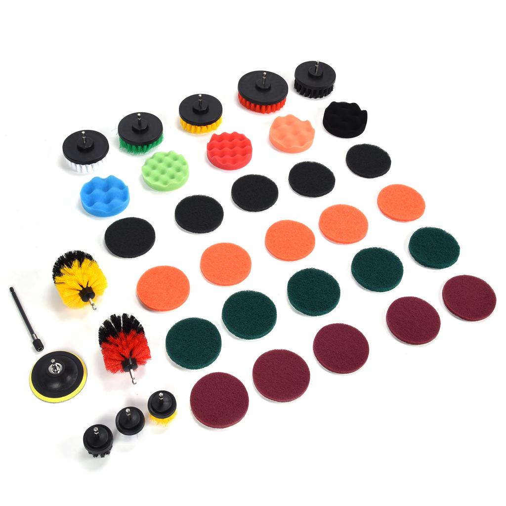 37PCS Drill Brush Attachments Set Scrub Pads and Sponge Power Scrubber Brush Polishing Pad for Home