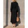 Women S V Neck Long Sleeve Wrap Tie Waist Long Dress