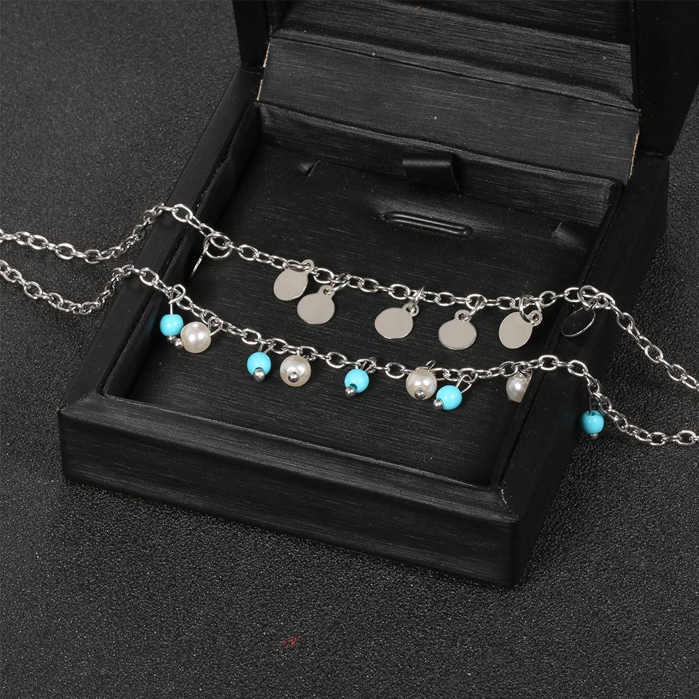 Exclusive For Foot Accessories, Fashionable Personalized Turquoise Pearl Disc Small Pendant Double Anklet