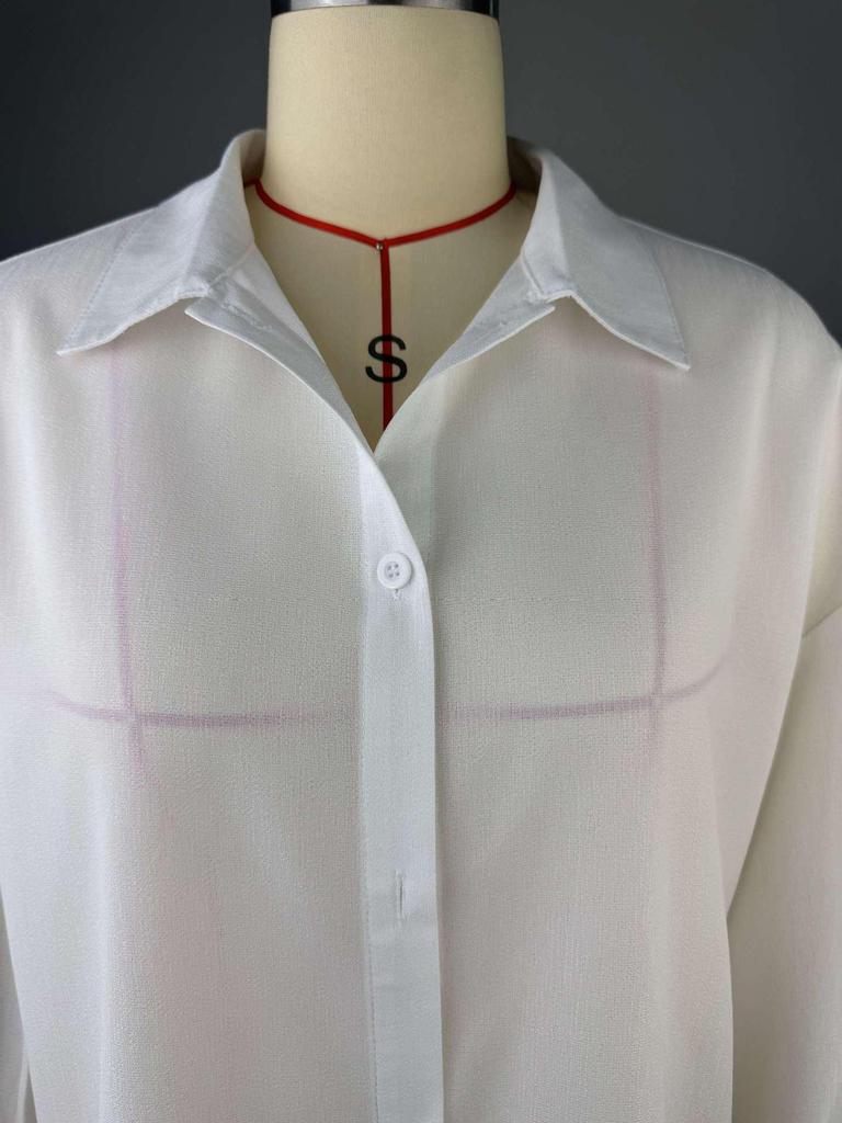 2025 Summer Women's Lapel Long-Sleeve Shirt: European & American Style, Loose Simple Design