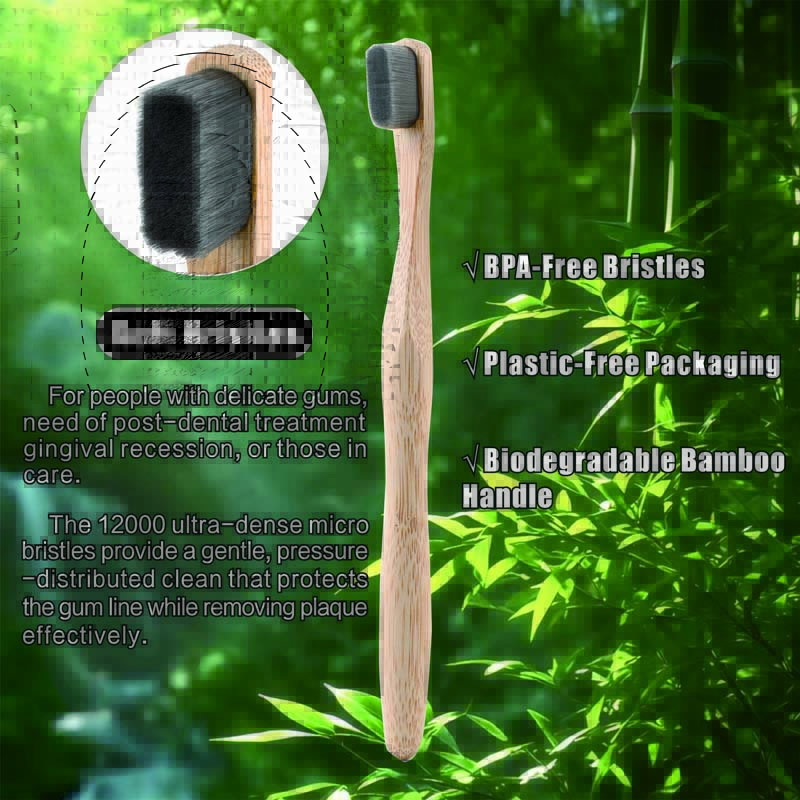 In Stock Customization Biodegradable Recyclable Kraft Box 12000 Ultra Soft Nano Bristles Calabash Handle Bamboo Toothbrush