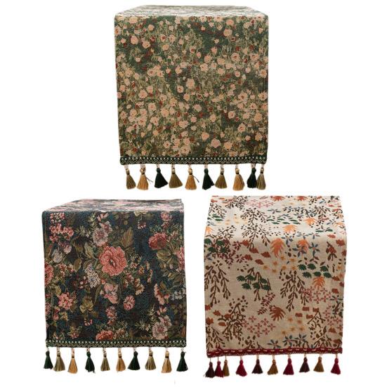 Yousheng Christmas Green Jacquard Table Runner with Tassel Decorative Festive Table Flag Dining Table Decoration for Home Restaurant Bar Kitchen