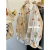 Damen Weiß Cartoon Print Oversized Hemd mit Kragen Langarm Lässige Bluse